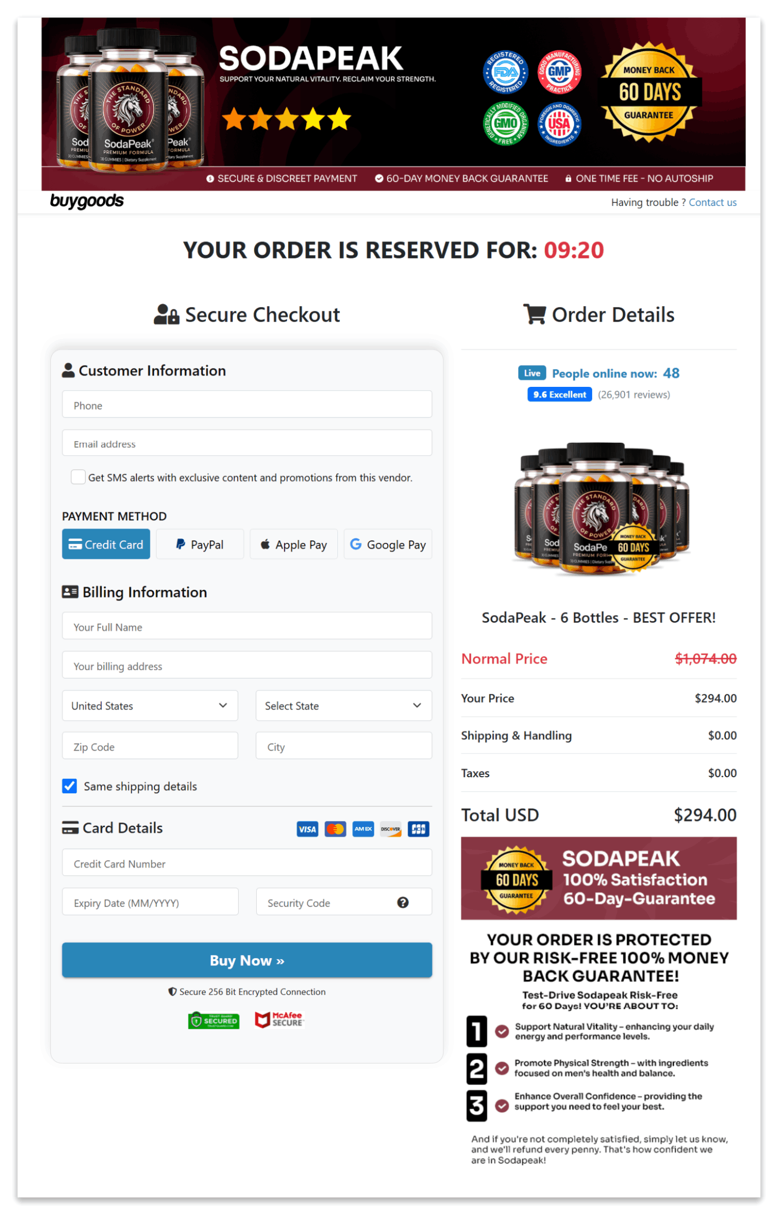 SodaPeak Secure Checkout Page